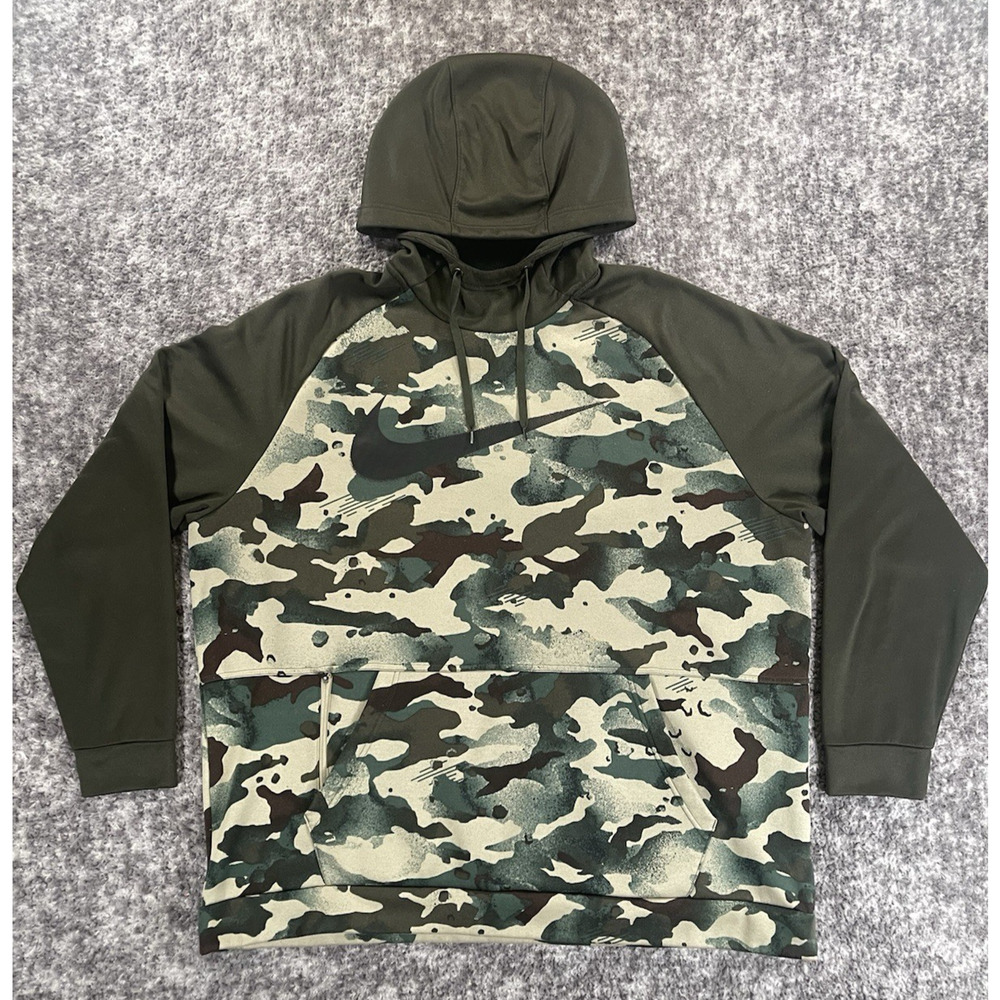 Nike Dri-FIT Camo Hoodie Mens XXL Training Pullover Green Sweatshirt CU6241-355